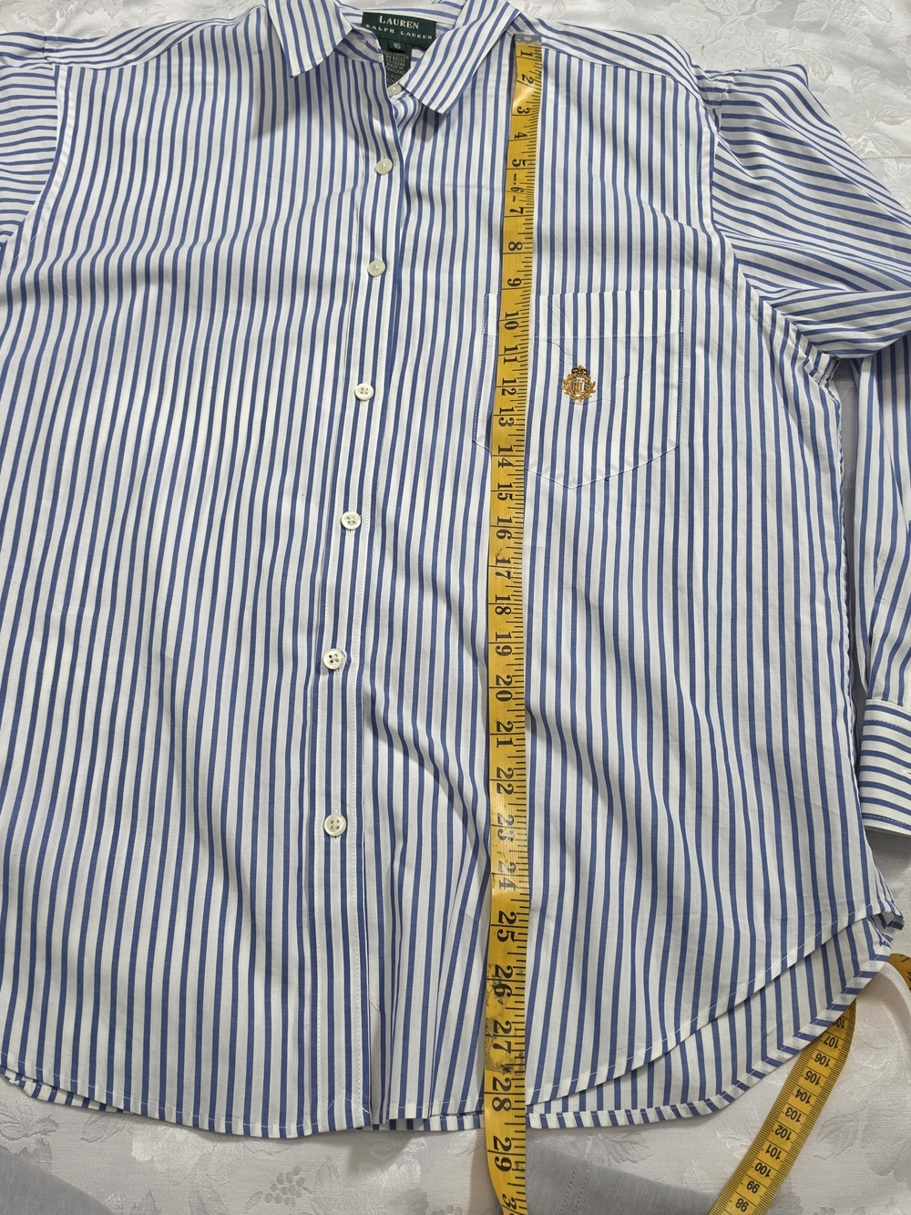 Lauren Ralph Lauren Blue White Stripe Crest Cotton Shirt Women's 16 - Picture 7 of 8